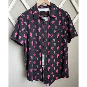 New! Rock & Roll Denim Men’s M TEK Western Button Down Short Sleeve Shirt Cactus